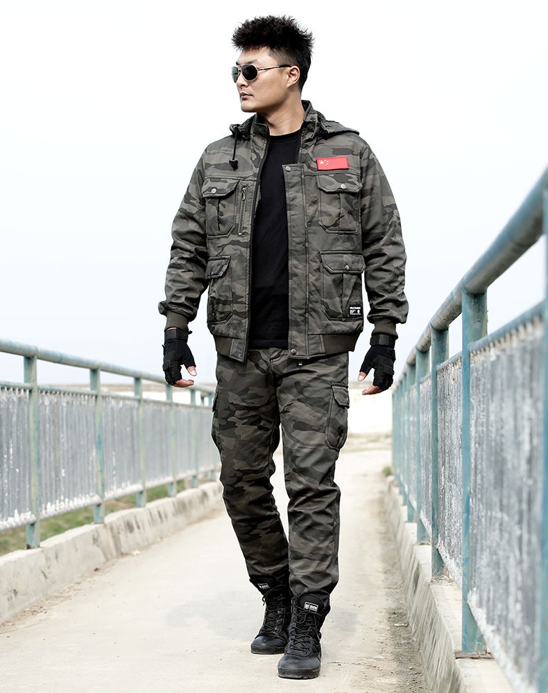 冬季加厚迷彩服套装加绒防寒保暖宽松工作服棉 暗迷彩(外套 裤子)加绒