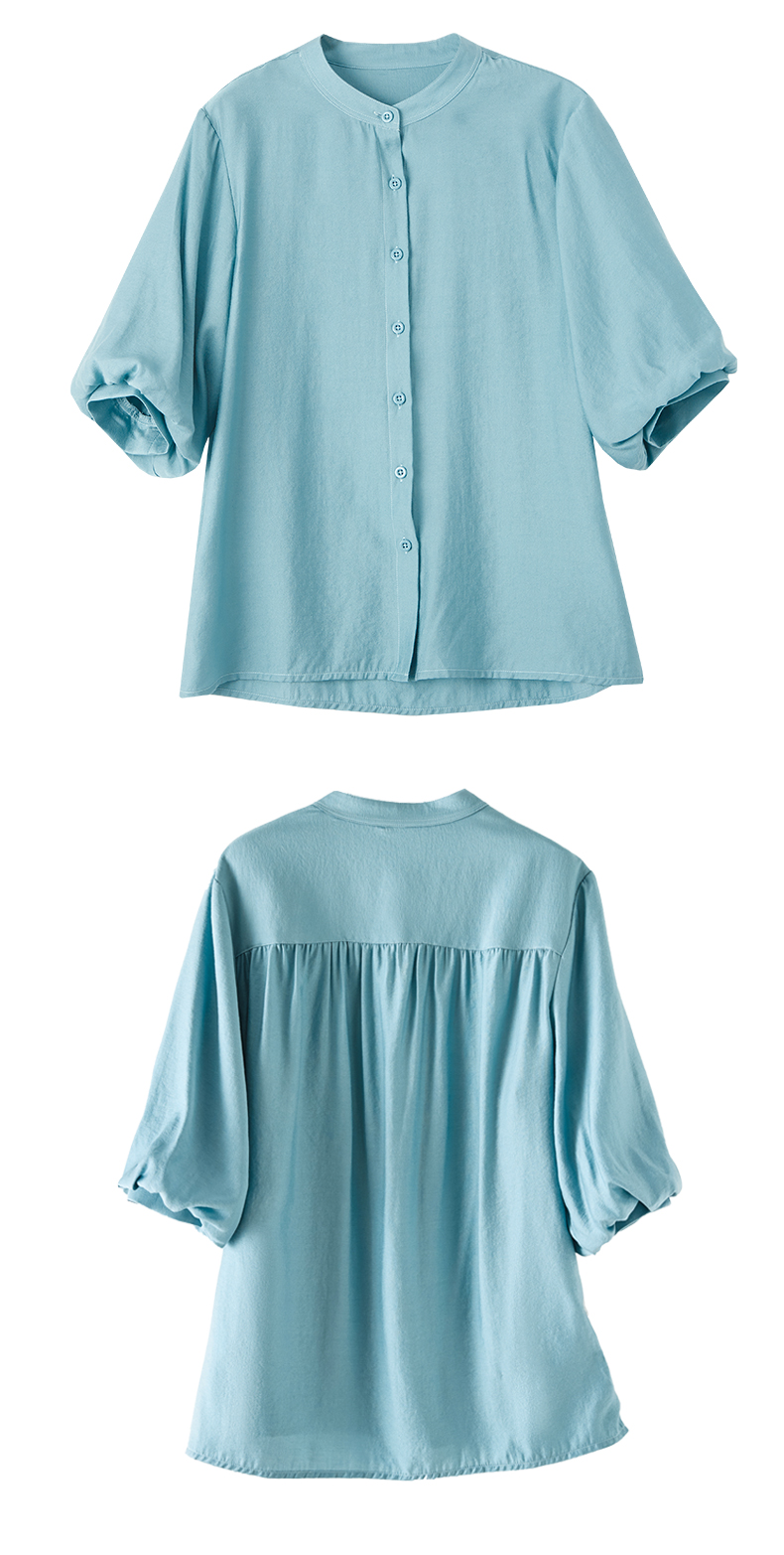 德玛纳衬衫纯色圆领衬衣春款新时尚感上衣轻熟风女装浅水绿m