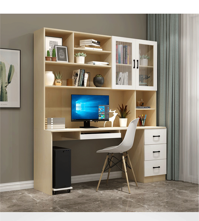 电脑桌书桌 家用简易书桌书架组合书柜书桌一体写字台书柜组合 一米二