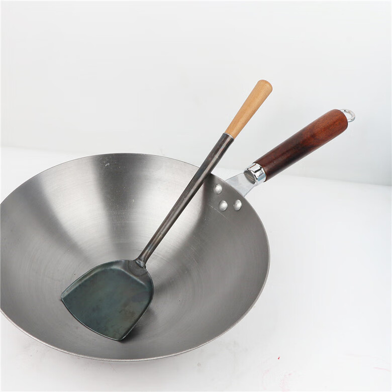 加厚熟铁勺子木柄铁铲勺传统铁炒勺家用小铲勺手工锻打锅铲炒菜勺老式