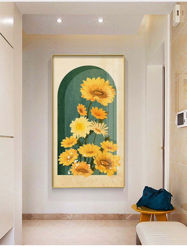向日葵玄关装饰画现代简约入户进门墙面墙画插画单幅过道餐厅油画a