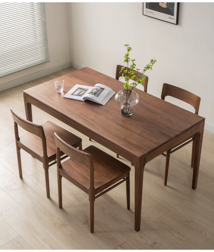 丽木星/北欧全实木北美黑胡桃木餐桌现代简约实木饭桌小户型长方形