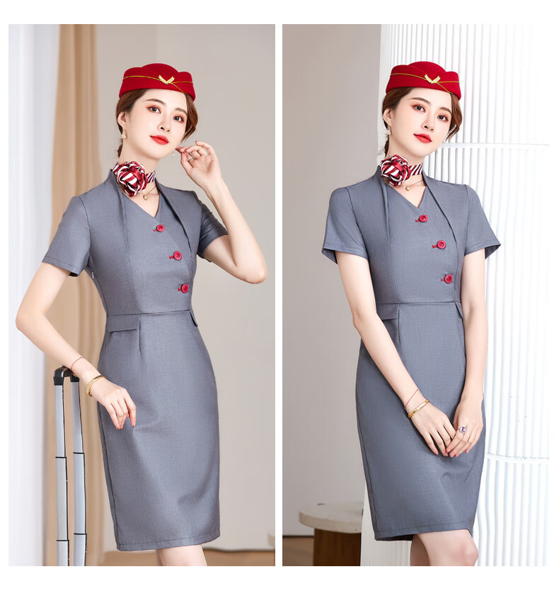 佳昭 空乘艺考服装女双层立领气质裙子高铁乘务员空姐制服连衣裙珠宝