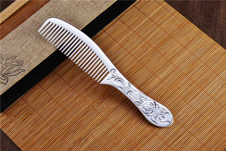银梳子999足银纯手工长发梳刮痧加厚送妈妈女朋友情人节礼物光面银