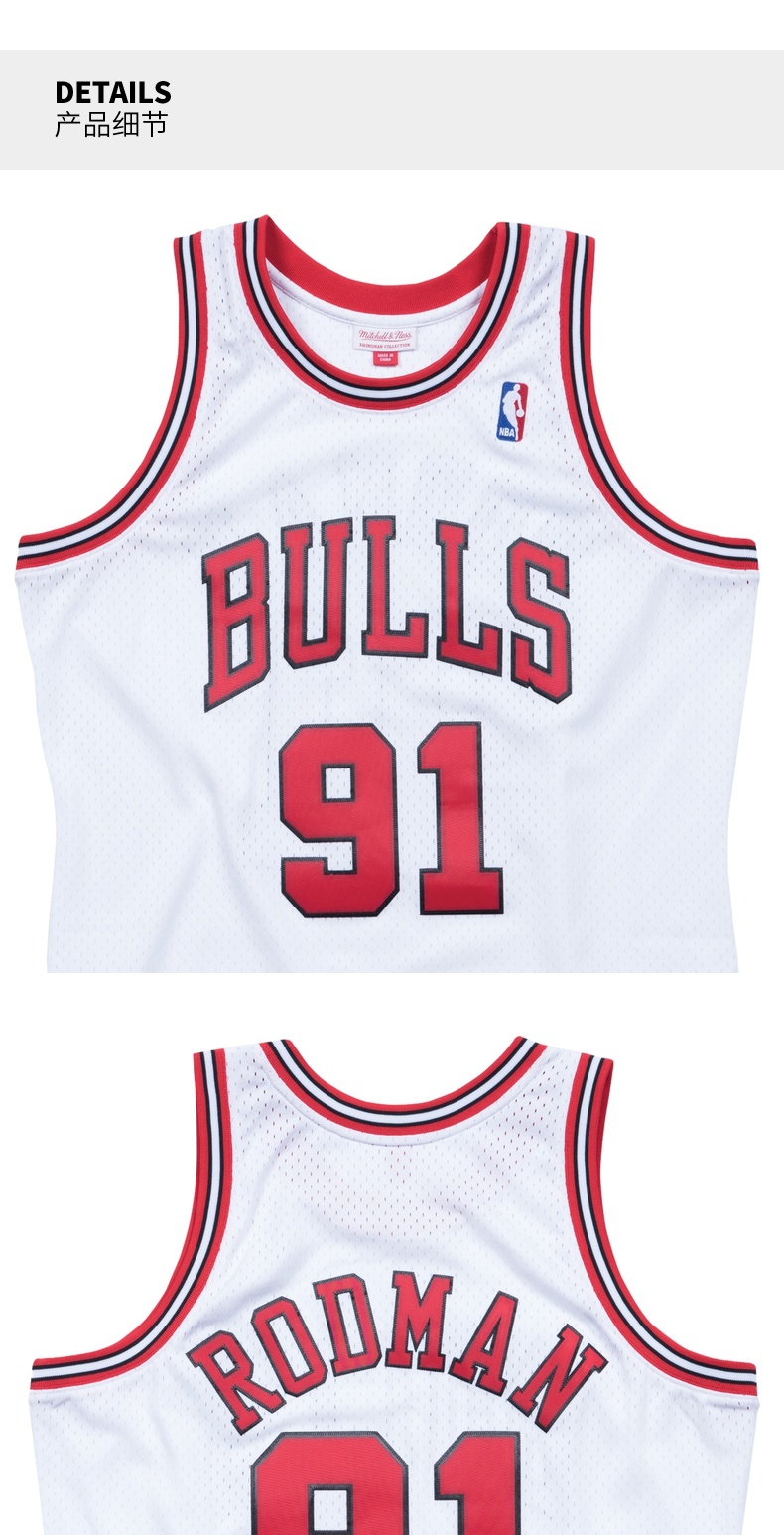 nbamn复古球衣sw球迷版公牛队199798赛季罗德曼白色主场白色xxl