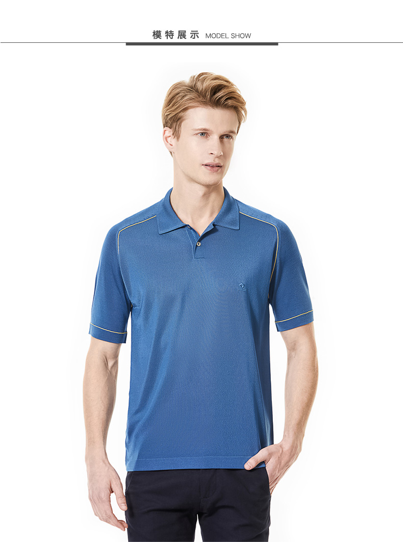 梦特娇夏季男士宽松休闲短袖进口亮丝 纯色翻领冰丝短袖t恤男 1020