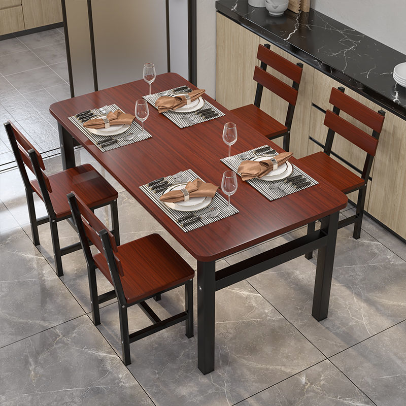 餐桌椅组合家用小户型吃饭桌子简易4人6人小吃饭店快餐桌椅出租房柚木