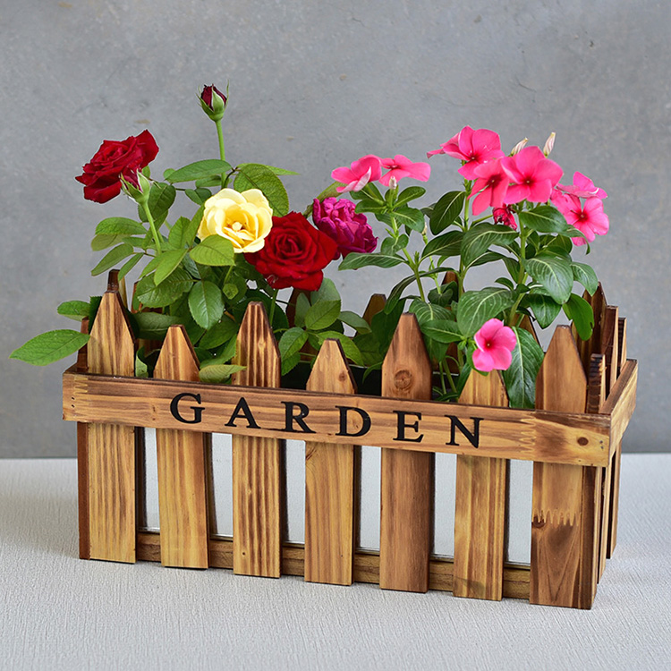 园艺木栅栏花盆家居创意阳台装饰多肉小绿植长方形防腐木木质围栏花盆
