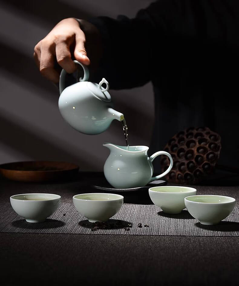 华光陶瓷功夫茶具套装整套家用办公茶壶茶具青瓷送礼青之云 青之云 6