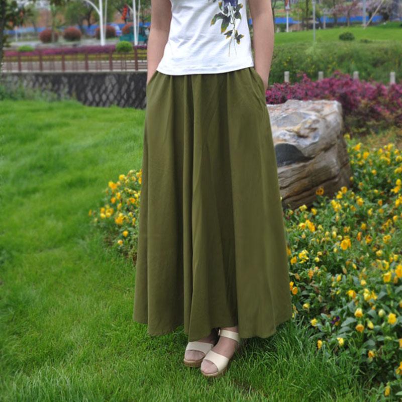 棉麻设计文艺百搭复古显瘦女裙夏天穿的休闲半长裙墨绿色均码80厘米长