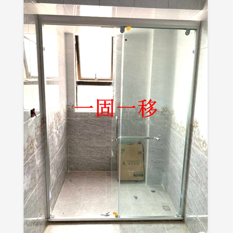淋浴隔断一字型干湿分离浴室玻璃门卫生间洗澡间推拉门厕所银色铝10