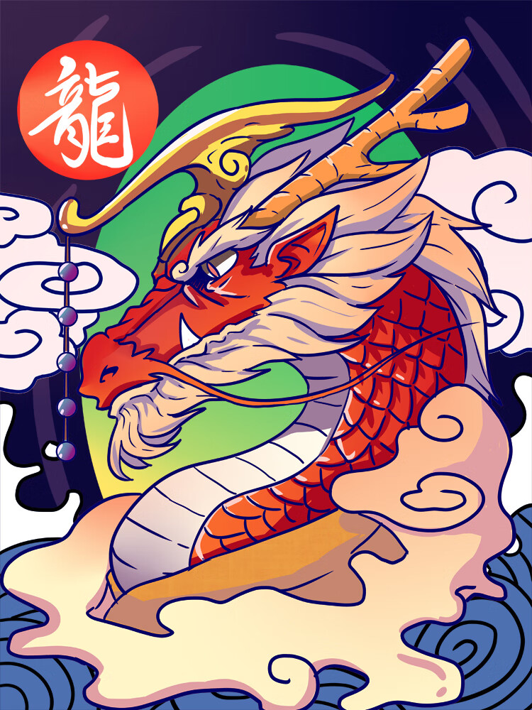 年兽面具新年春节福龙祥喜幼儿园中国龙系列毛毡面具儿童舞台表演派对