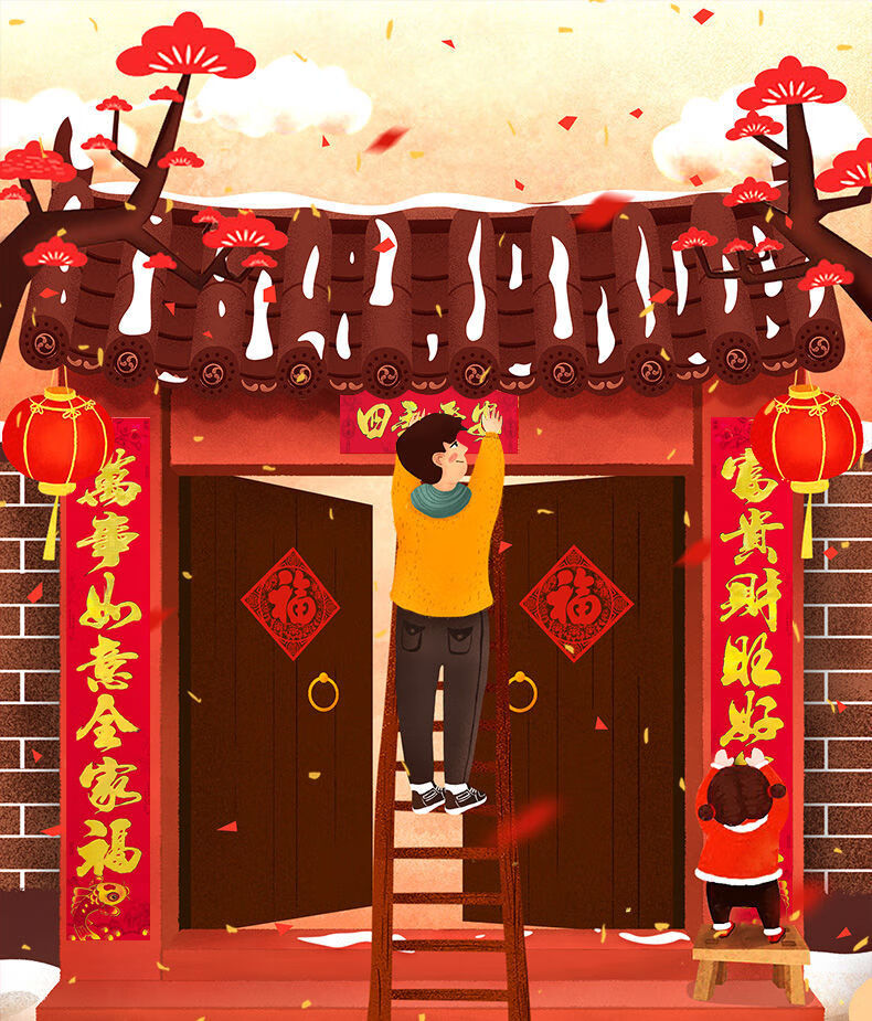 虎年植绒对联春节批发春联新春大门福字贴纸过年新年布装饰22米实际