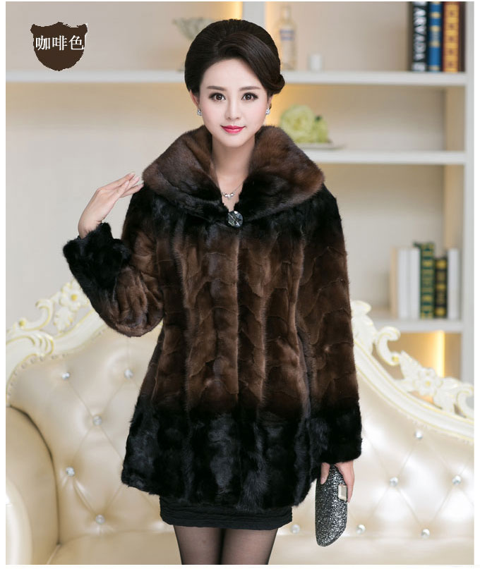 宗纯 海宁皮草外套秋冬新款貂皮大衣女水貂皮草中老年拼貂中长款外套
