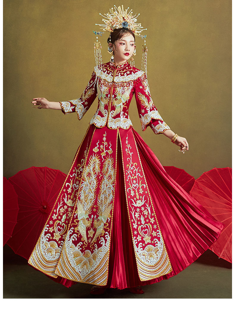 erjo秀禾服新娘新款凤冠霞帔龙凤褂出阁服婚纱中式结婚礼服秀和服红色