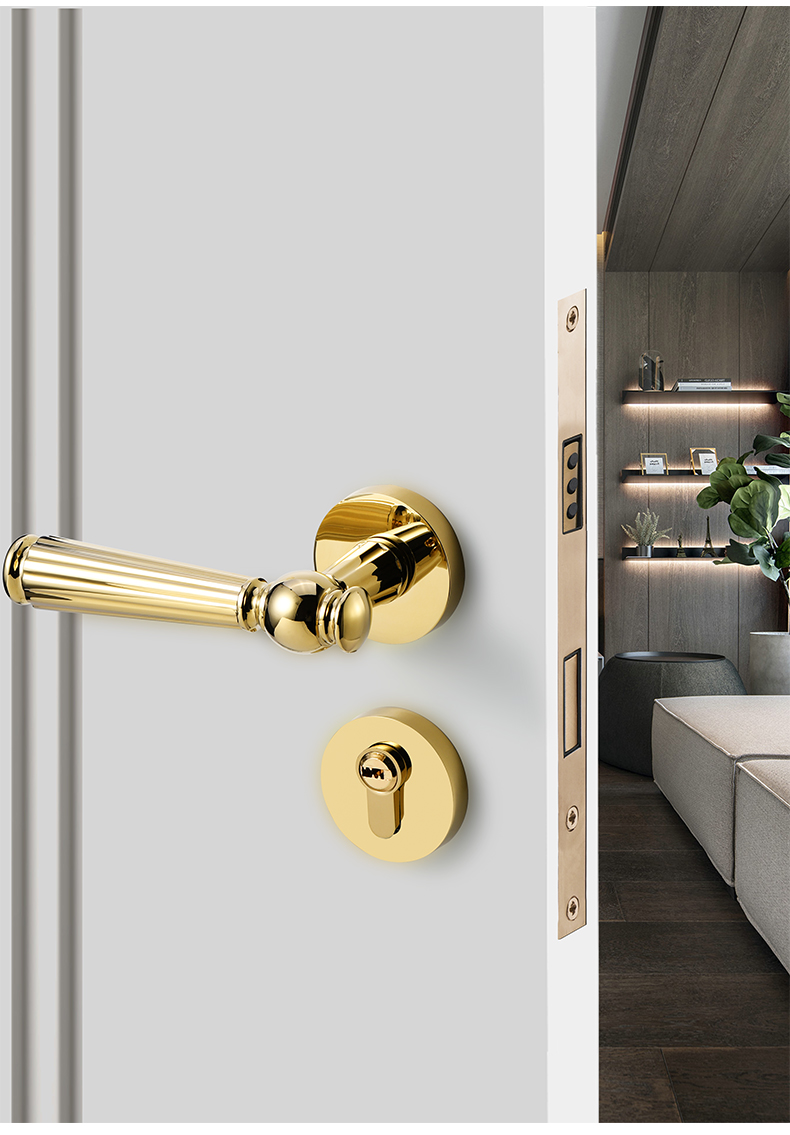 卧室分体磁吸静音门锁法式轻奢欧式房间木门锁金色家用门把手门锁a款