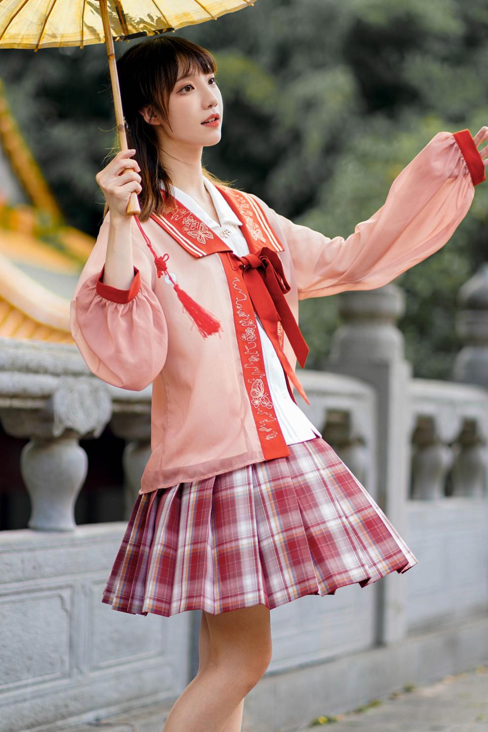 御茶家x御见国风中华风梦回jk制服格裙短原创秋冬季现货45cm裙长xxl