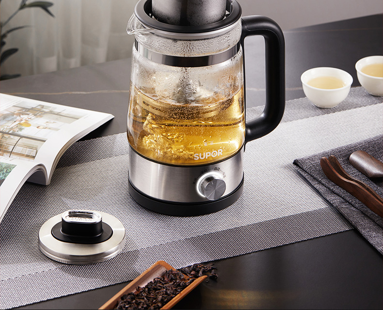苏泊尔煮茶壶办公室家用恒温养生壶虹吸喷淋旋钮烧水壶电水壶玻璃蒸茶
