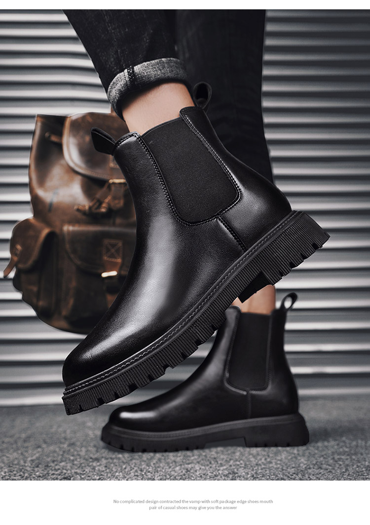 高帮马丁靴男冬季黑色百搭英伦风工装机车切尔西靴皮靴男防水潮鞋黑色