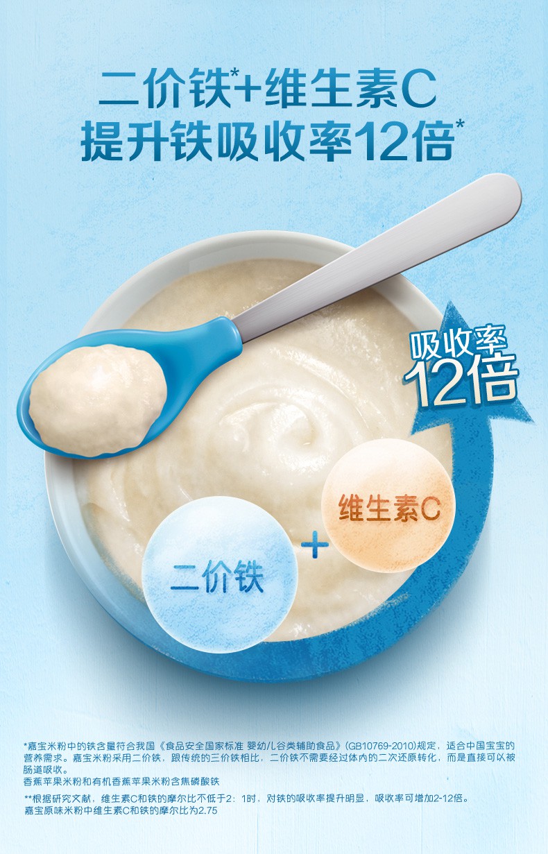 京选优品嘉宝gerber米粉婴儿辅食高铁米粉宝宝米糊6月有机混合蔬菜225
