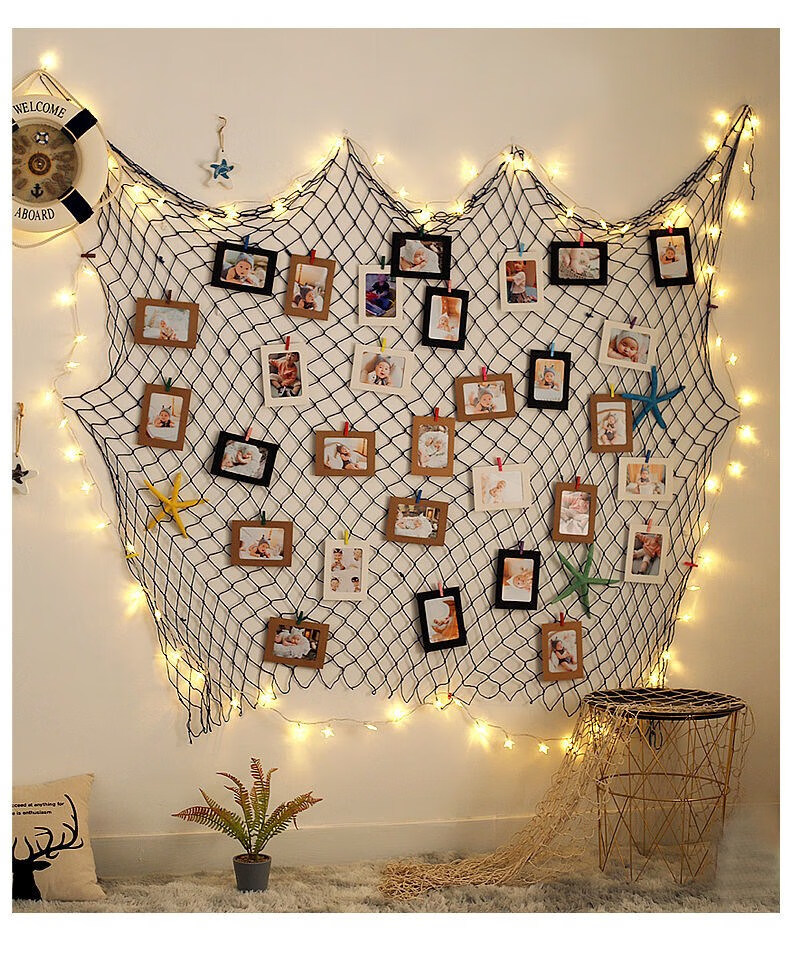 墙面diy挂网 地中海渔网照片墙客厅儿童房ins装饰品网格麻绳墙面悬挂