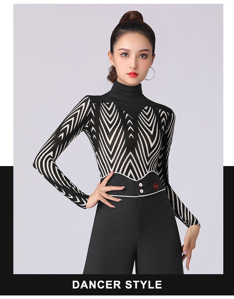 丹宝罗(doubl)丹宝罗品牌摩登舞上衣女高领修身跳舞衣服长袖吉特巴
