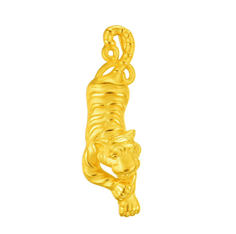 晶大福999足金吊坠男3d硬金男款猛虎下山黄金吊坠男生肖吊坠老虎金