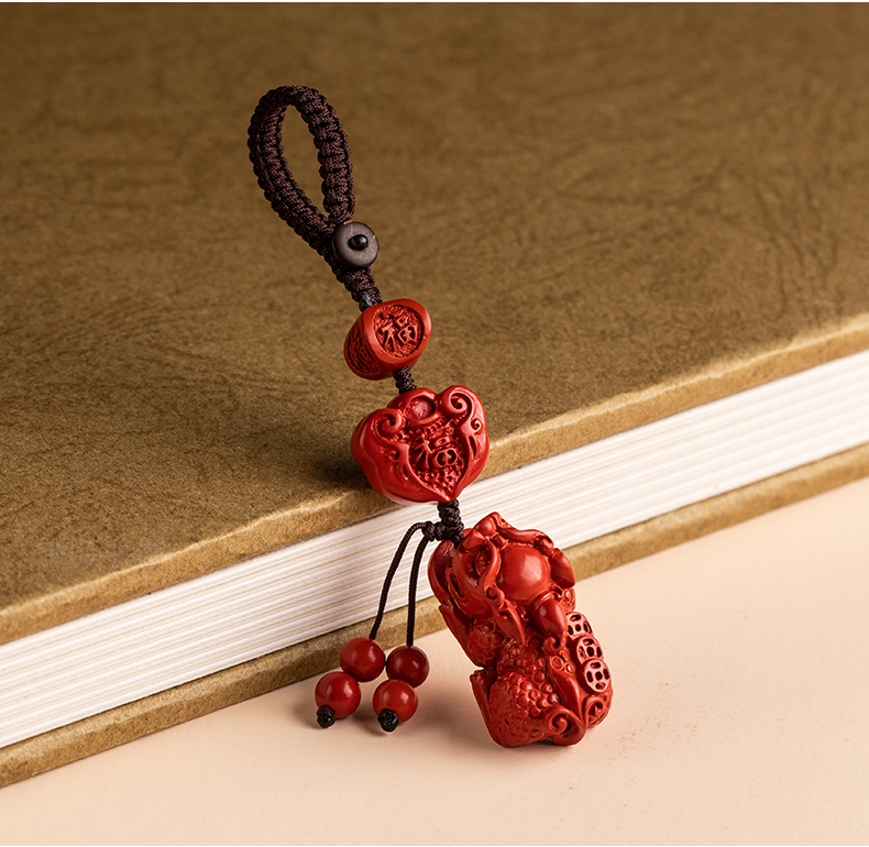 果怡天然红朱砂汽车钥匙扣貔貅挂件男女挂饰 不刻字款