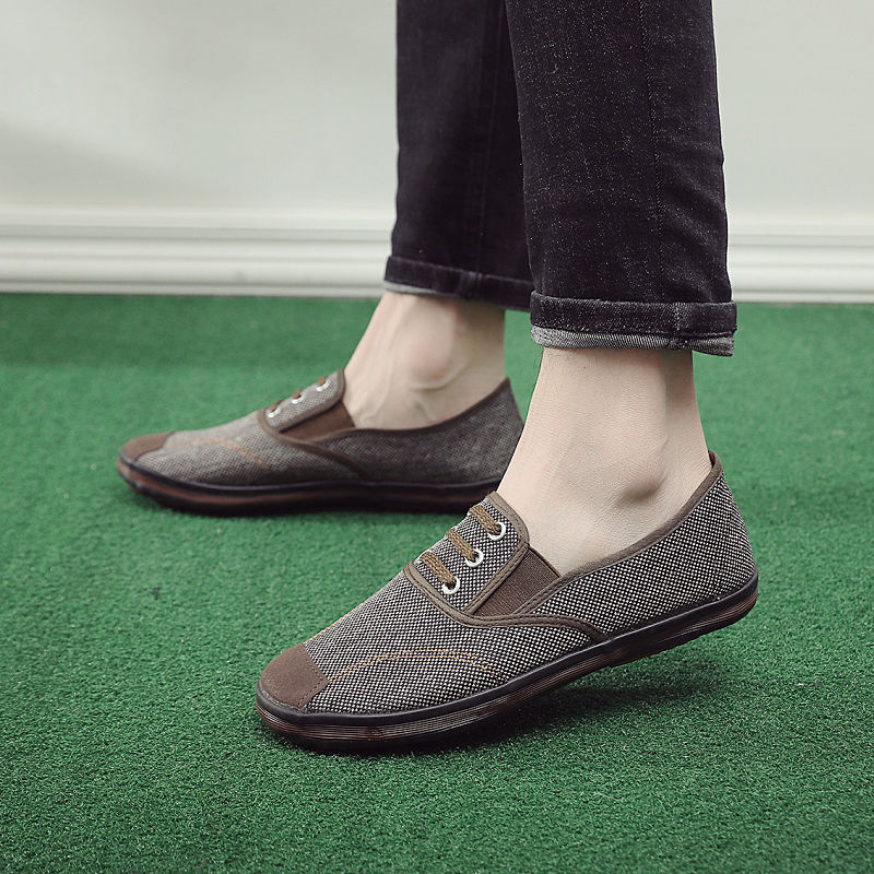 春秋胶鞋帆布休闲鞋户外散步慢跑鞋透气吸汗男士劳动鞋一脚蹬布鞋休闲