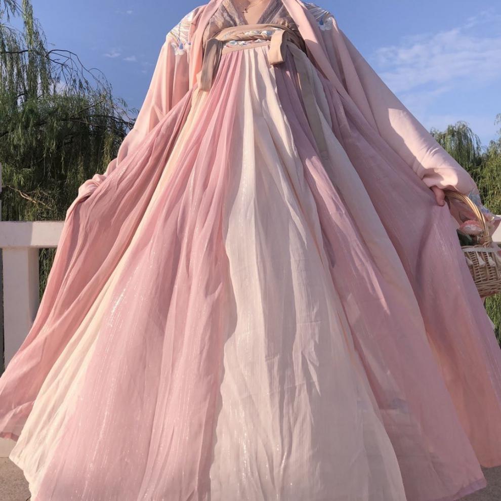 轻云居妙音汉服女原创日常对襟齐胸一片式襦裙9米大摆藕色xs