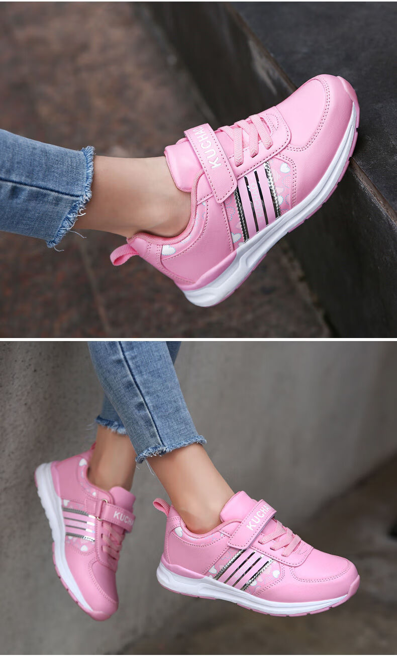 秋季新款鞋女孩运动鞋女童鞋子六七八岁小学生旅游跑步鞋皮面k56紫色