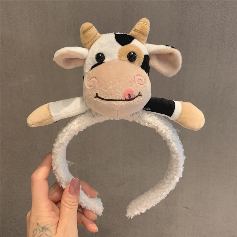 奶牛发箍防滑压发牛角造型发卡外出表演节日头饰 卡其色-卖萌奶牛发箍