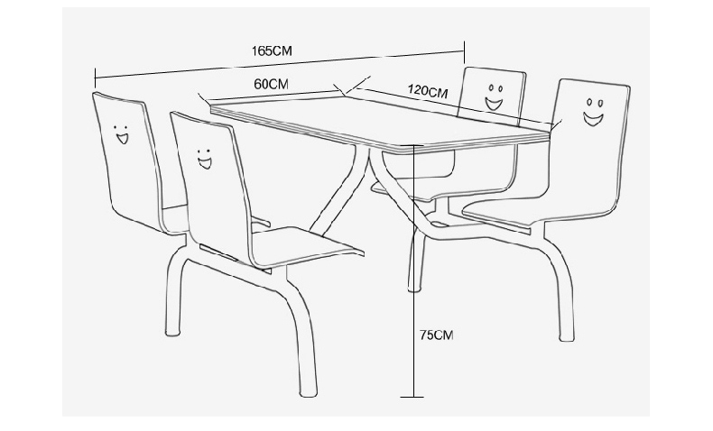 西思里食堂快餐桌椅连体组合4人6人小吃店学校工地不锈钢餐桌椅 二人