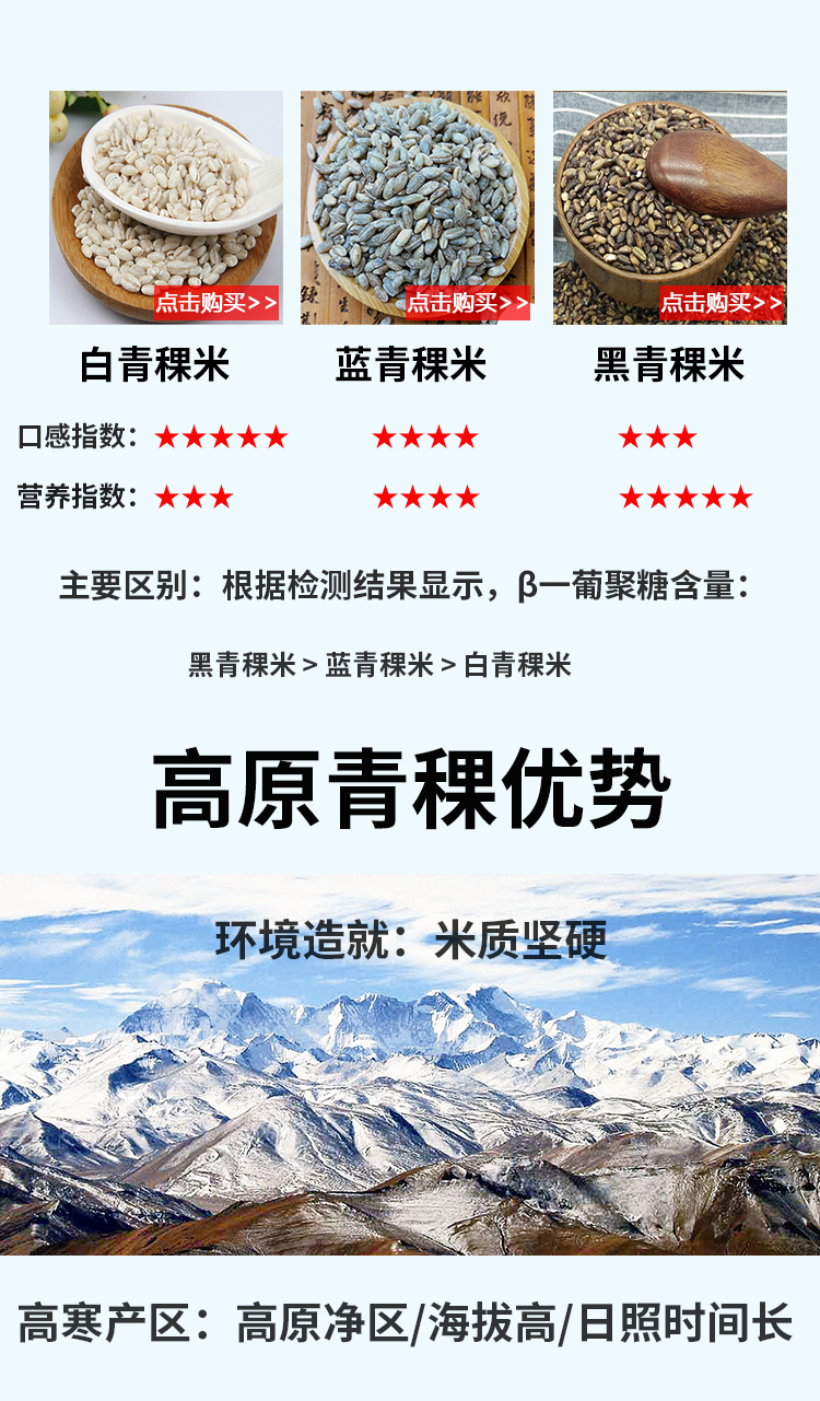 青稞米白蓝黑三色青颗青藏高原特产西藏糖友控糖主食杂粮麦仁【图片