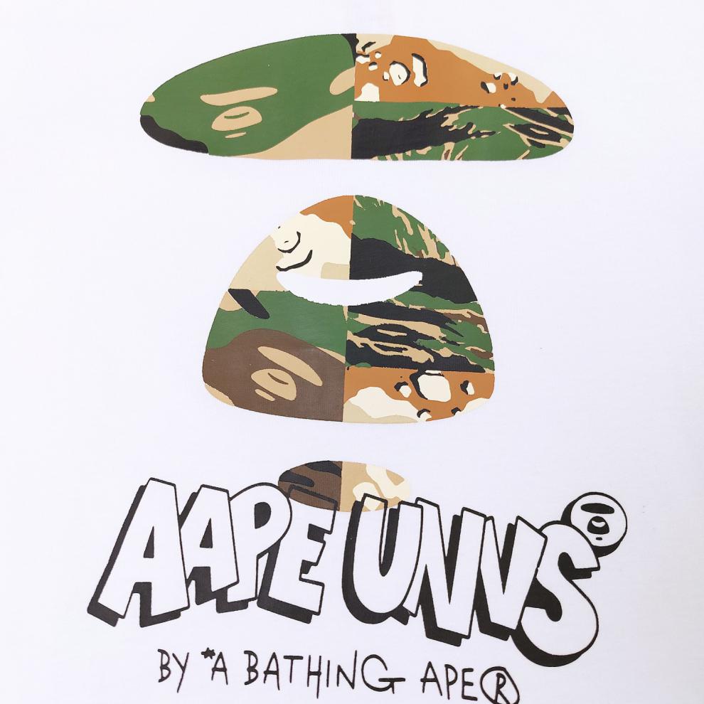 潮牌aape 夏季潮牌aape短袖迷彩猿颜男女军事迷彩扑克牌字母印花纯 棉