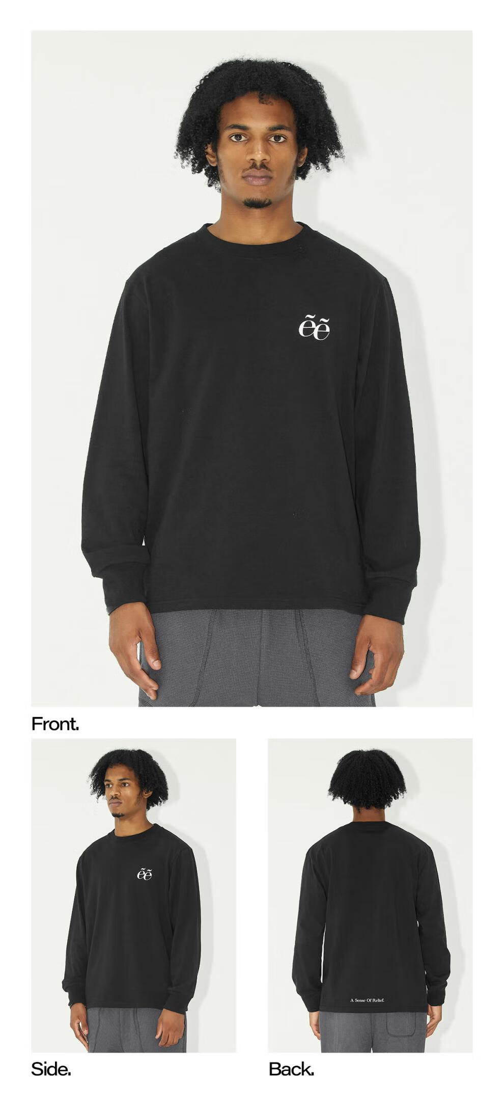 phew潮牌长袖t恤秋季情侣印花圆领上衣男女美式宽松潮流衣服 黑色 m