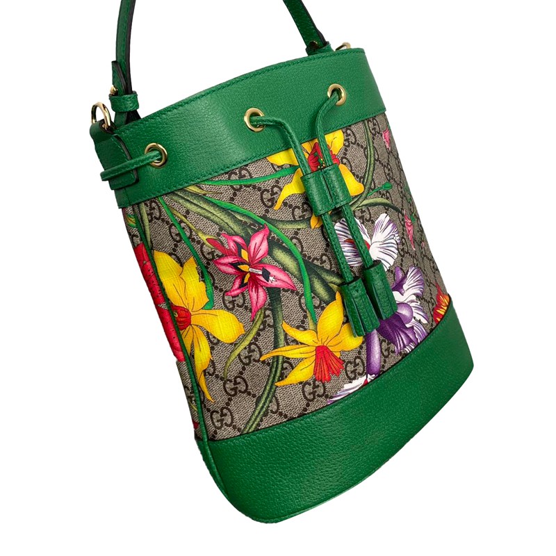 gucci古驰flora花卉水桶包发财包限量款绿色at绿色默认1