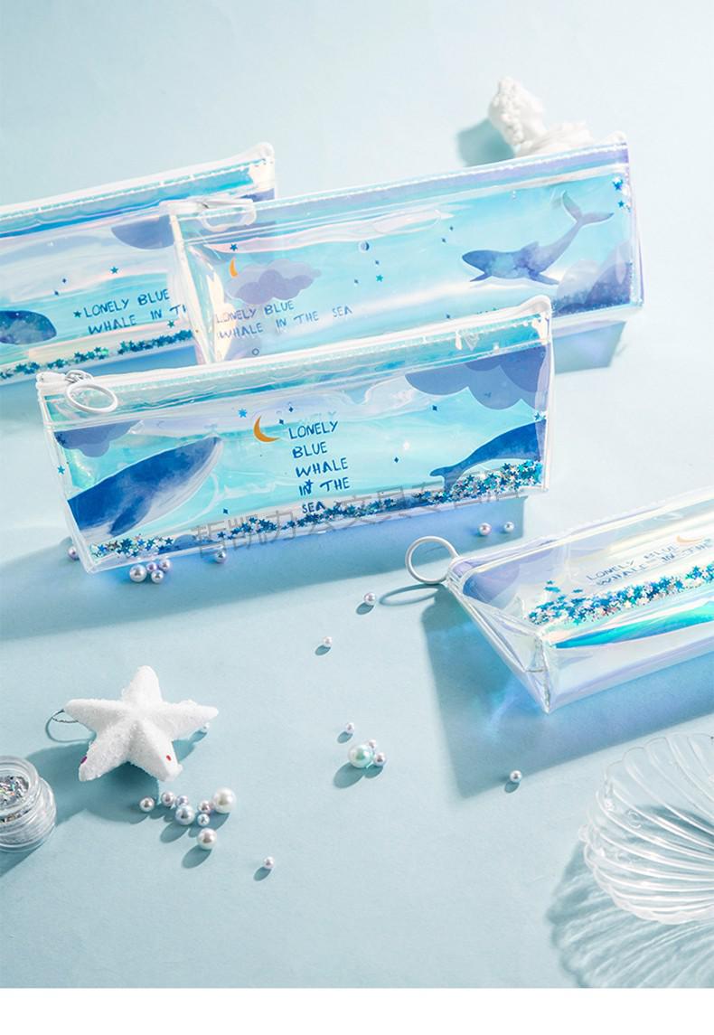 fgacct镭射笔袋女流沙入油亮片网红透明笔袋笔盒韩版中小学生文具盒小