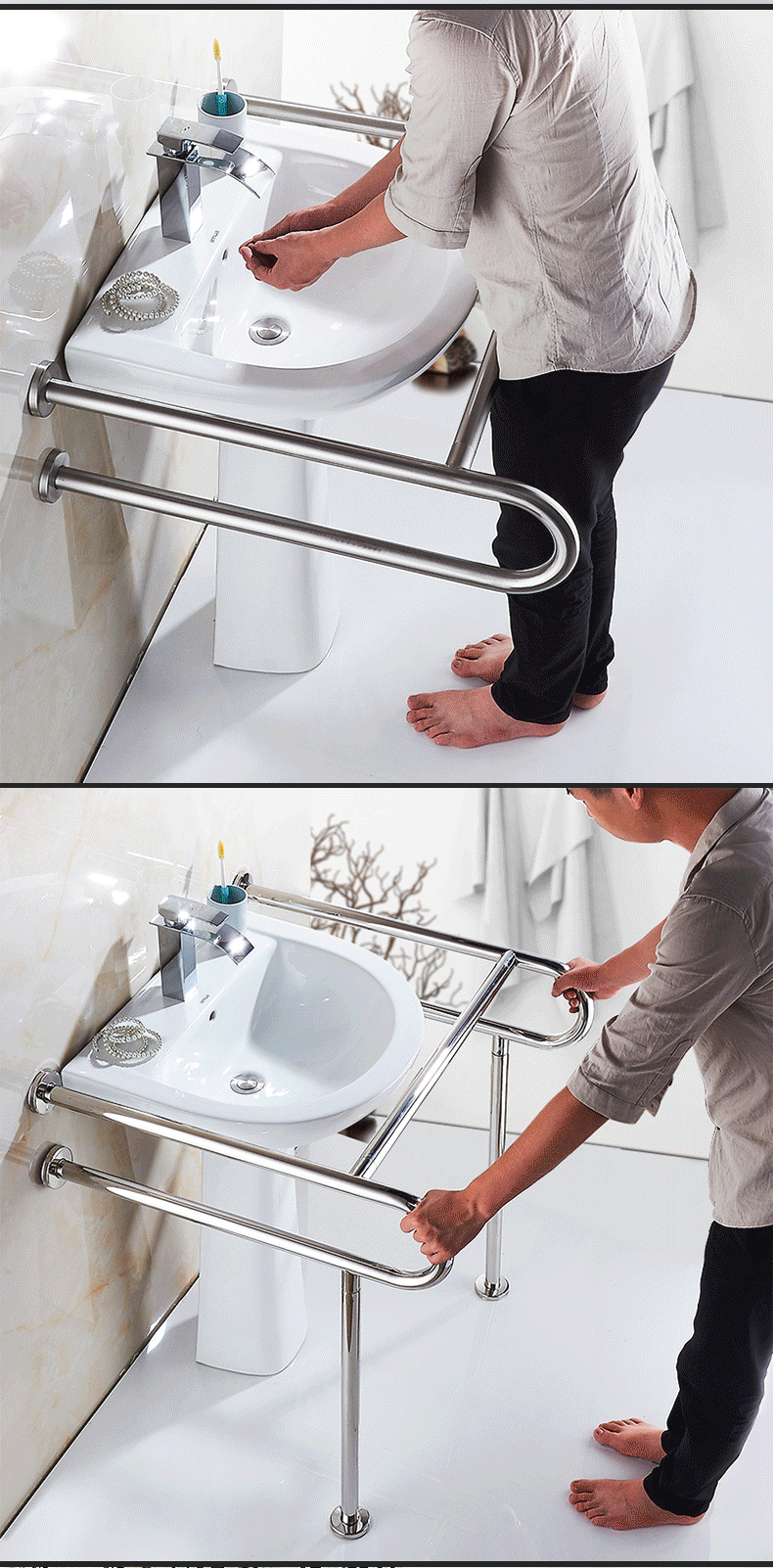 304不锈钢洗面盆安全扶手卫生间厕所坐便器马桶扶手架老人无障碍u型单