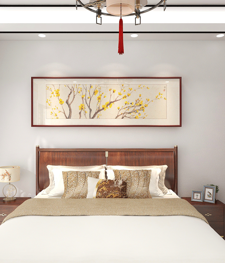 新中式卧室床头装饰画主卧牡丹花挂画老人房客厅酒店禅意花鸟壁画n