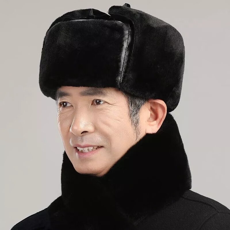 好质量抗寒保暖冬季老年男老款东北帽加厚雷锋帽防寒护耳老人棉帽爷爷