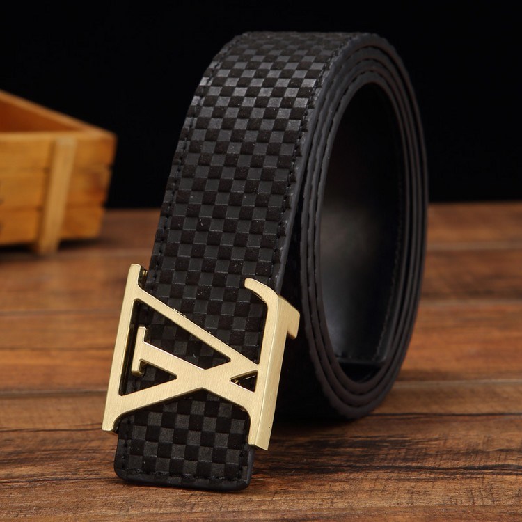 sznr轻奢品牌奢侈品皮带男平滑扣头层纯牛皮腰带商务休闲百搭棋盘格子