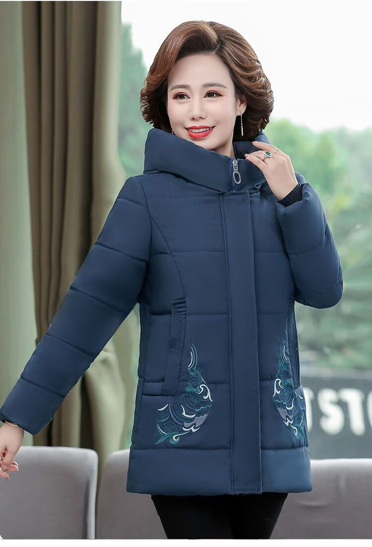 中年冬装棉衣外套40-50岁女士棉袄中长款洋气加绒棉袄 豆沙色 5xl