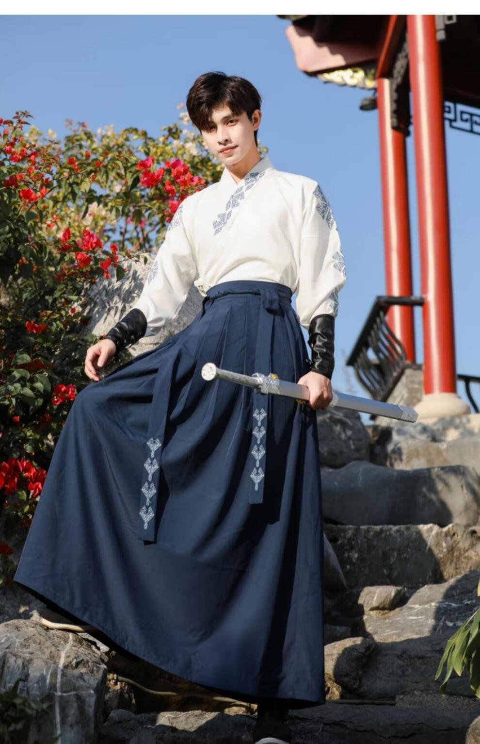 中国风原创汉服男装夏天交领古风武侠剑客暗黑色系班服演出服套装帕孚