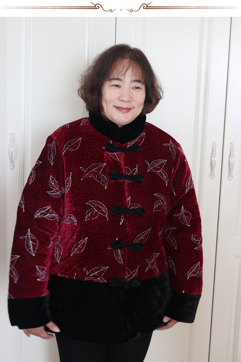 200斤胖奶奶冬唐装加绒棉服加肥加大中老年加厚保暖棉袄宽松大码12