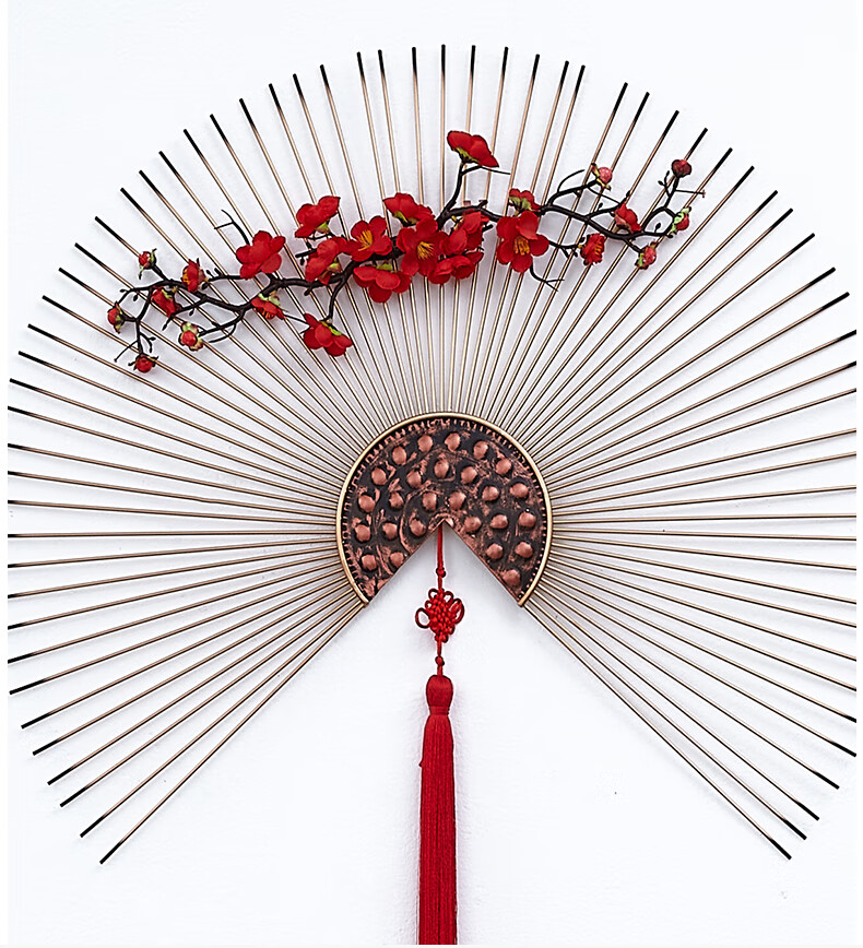 新中式扇子铁艺壁挂家居客厅会所玄关背景墙面立体软装装饰品挂件嘉