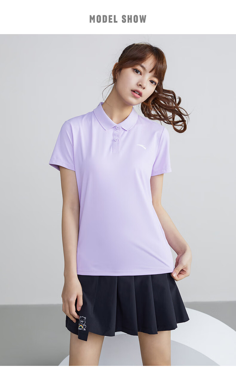 安踏女短袖2022夏季新品舒适轻薄透气速干翻领t恤打底衫休闲上衣女