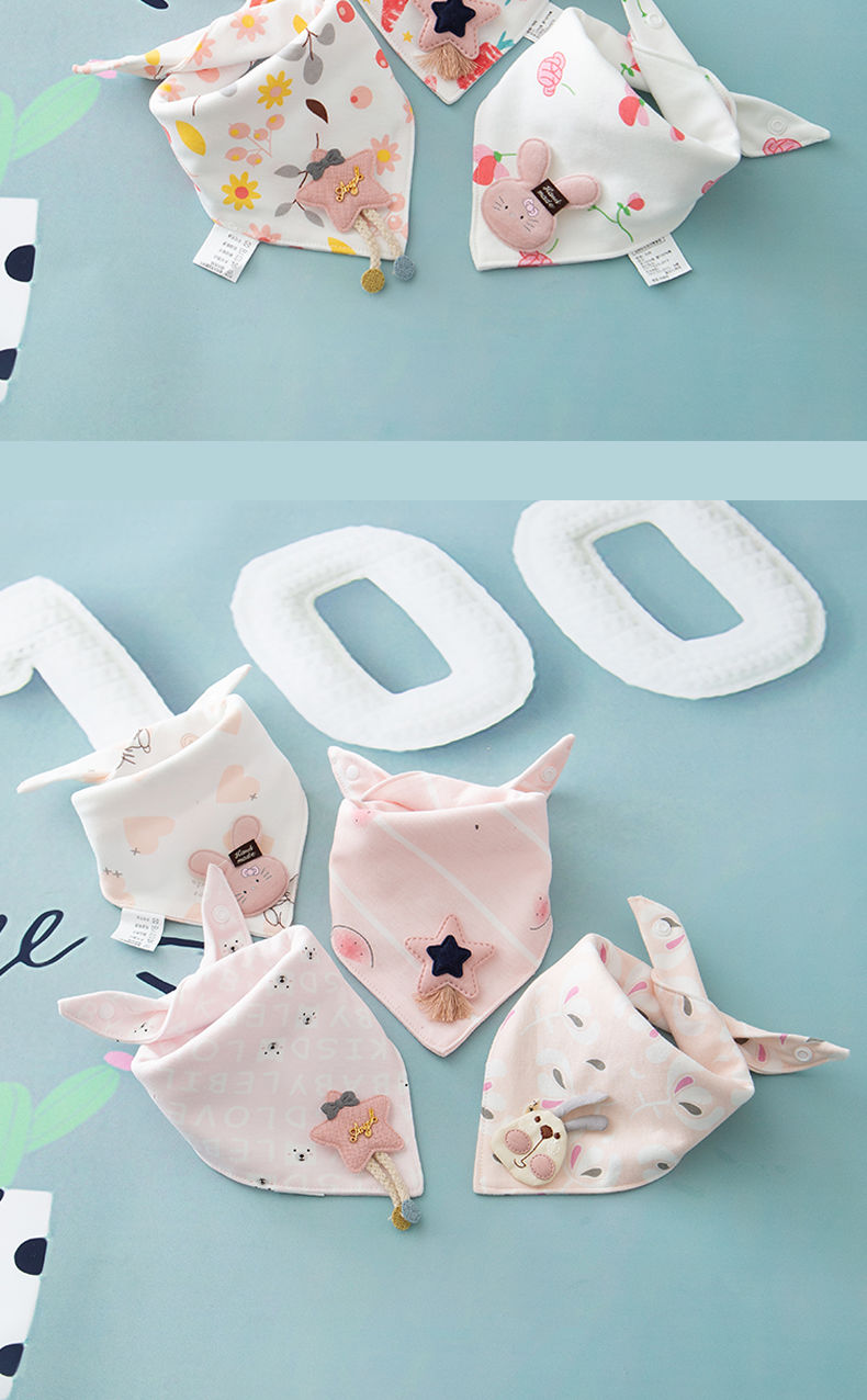 q宝亲肤宝宝三角巾婴儿口水巾纯棉围嘴新生儿围兜超柔双层防吐奶春