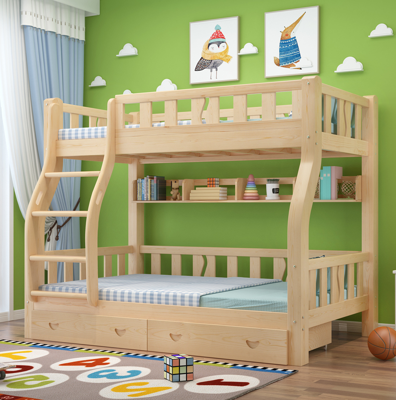 全实木高低床双层床上下床铺两层成人大弯腿松木母子床 环保无漆款上1