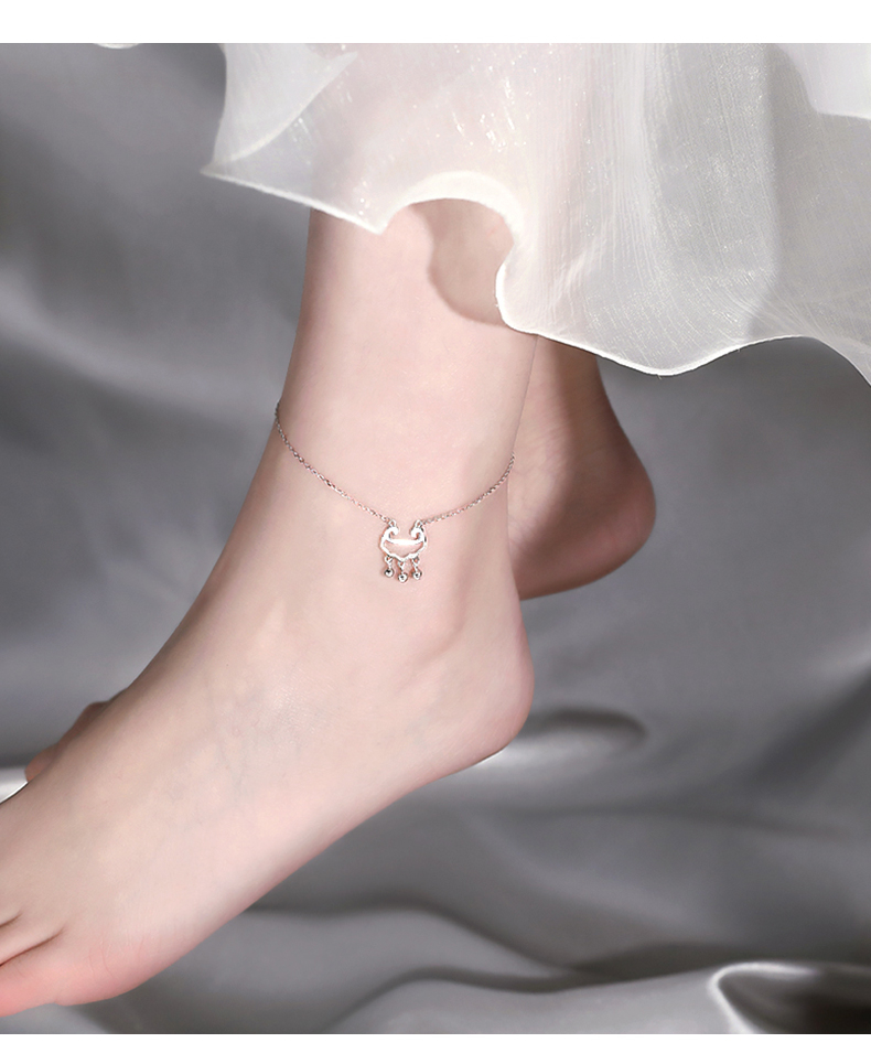ck施华洛世奇锆银长命锁脚链简约可爱学生韩版女网红性感小众设计脚踝